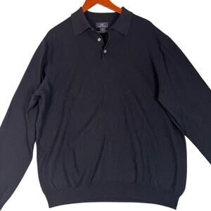 Brooks Brothers Ultimate Merino Wool Polo Sweater Mens XL Collar Black Pullover